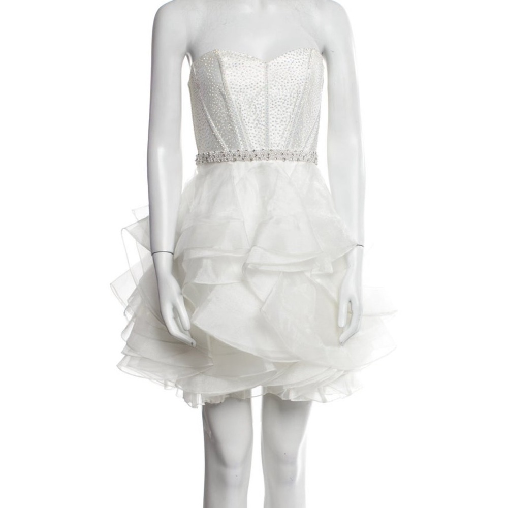 Jovani White Strapless Dress with Rhinestones